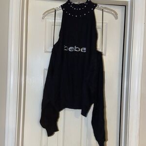 Bebe Black Halter Top with Pearl Details